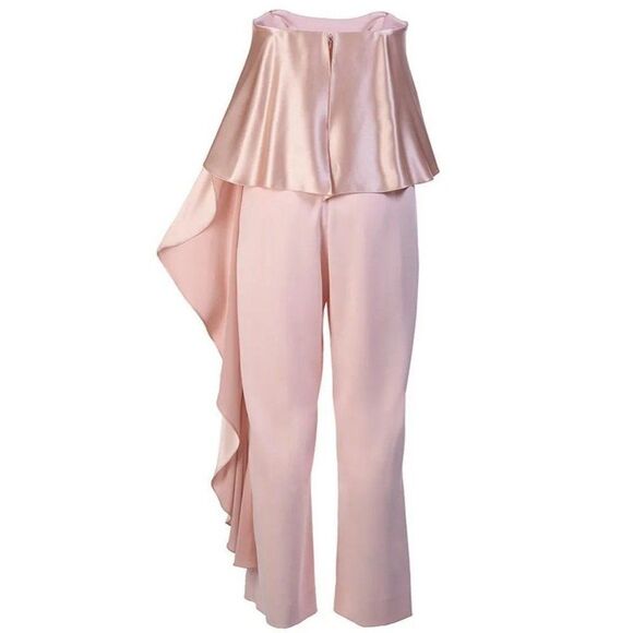 MESTIZA NY Jacqueline Pale Pink Ruffled Cropped Hem Strapless Jumpsuit S… - Picture 3 of 12